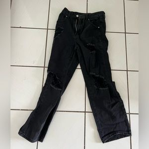 High waisted ripped button up black jeans